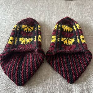 Handmade Crochet Knitted White and Red Slipper Socks Size S/M